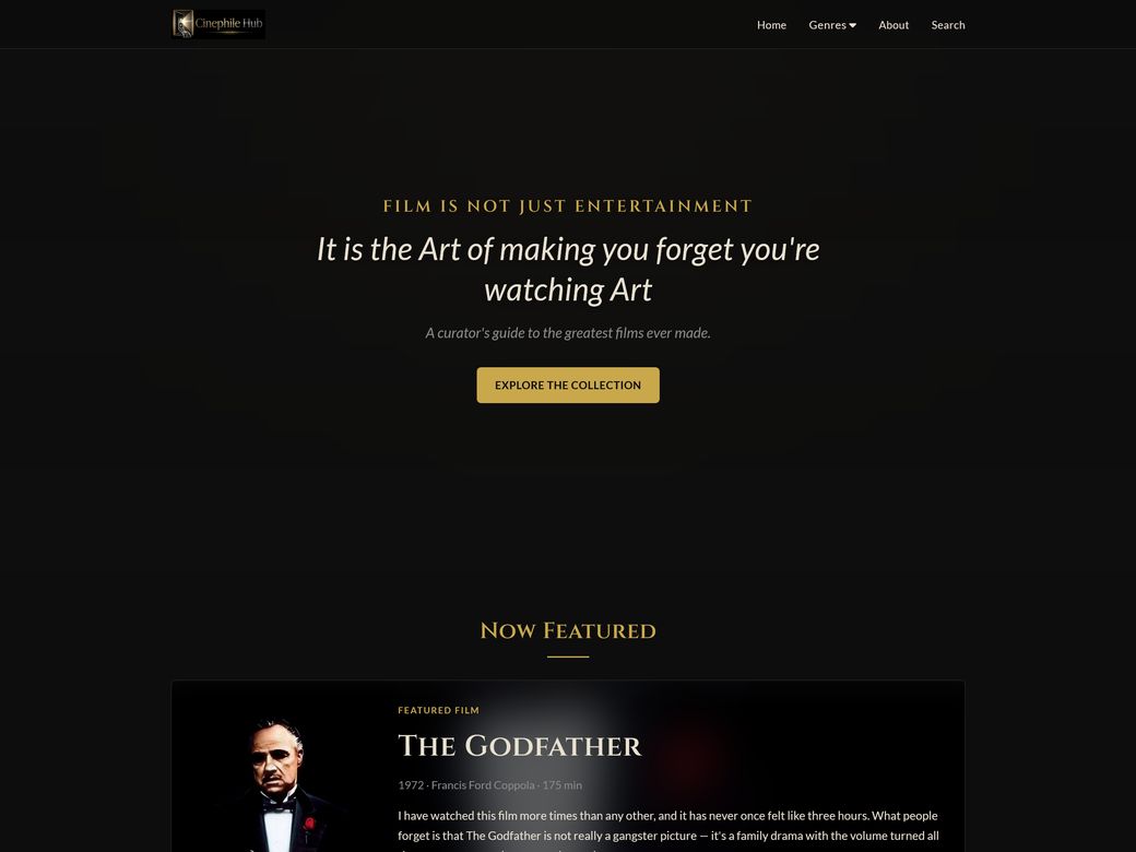 CinephileHub website homepage