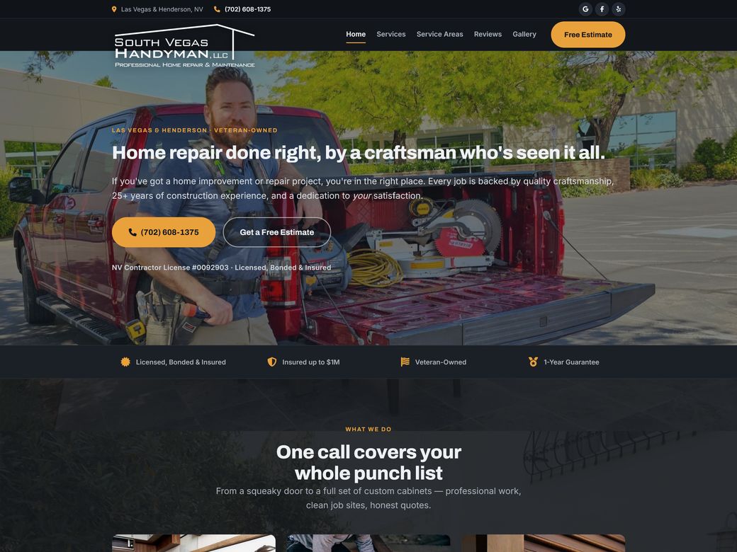 South Vegas Handyman website homepage